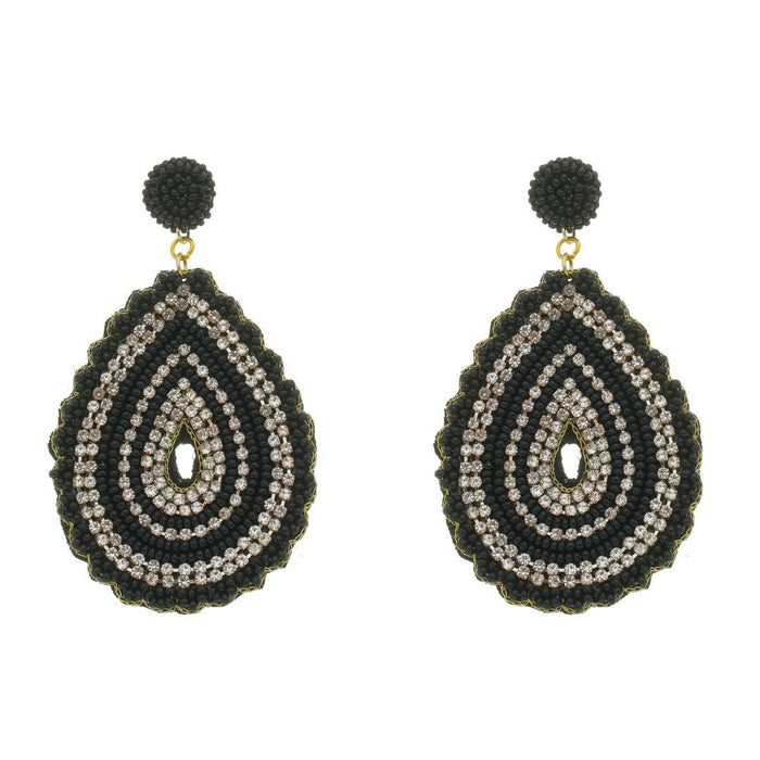 Brinco Gota Léah Miçangas Preto e Strass