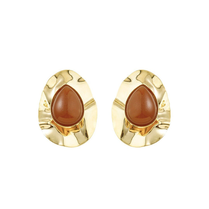 Brinco Gota Orgânico Kelly Marrom Folheado a Ouro 18k