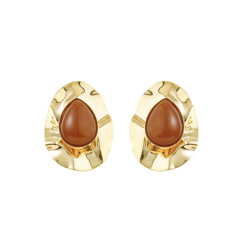 Brinco Gota Orgânico Kelly Marrom Folheado a Ouro 18k - Piuka