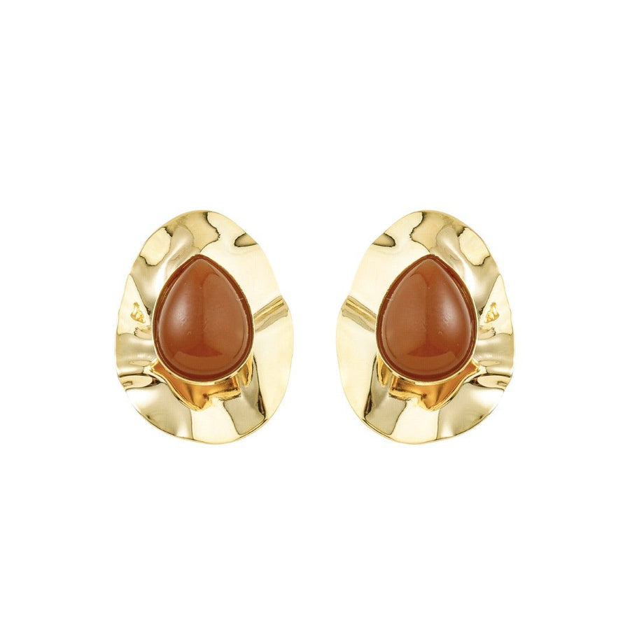 Brinco Gota Orgânico Kelly Marrom Folheado a Ouro 18k - Piuka