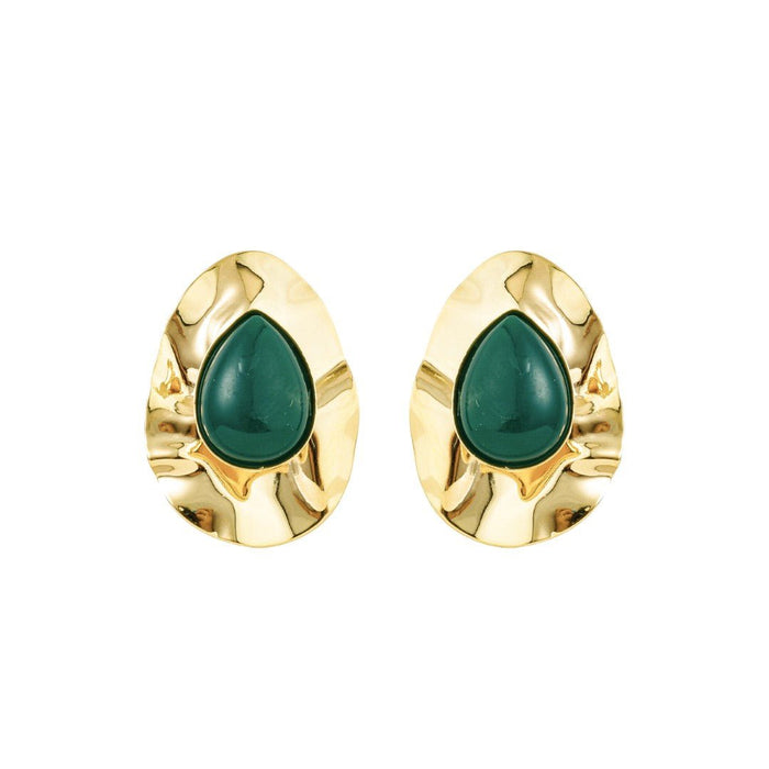 Brinco Gota Orgânico Kelly Verde Folheado a Ouro 18k