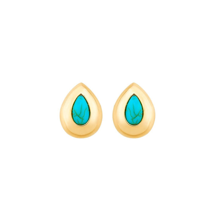 Brinco Gota Stefani Turquesa Folheado a Ouro 18k