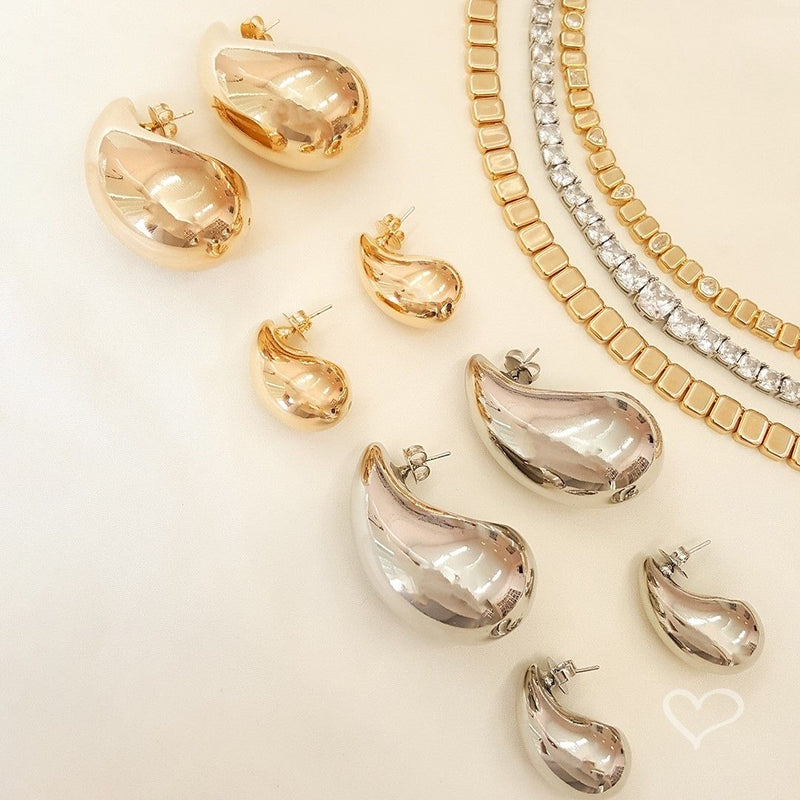 Brinco Hailey Gota Grande Folheado em Ródio Branco Piuka - Piuka