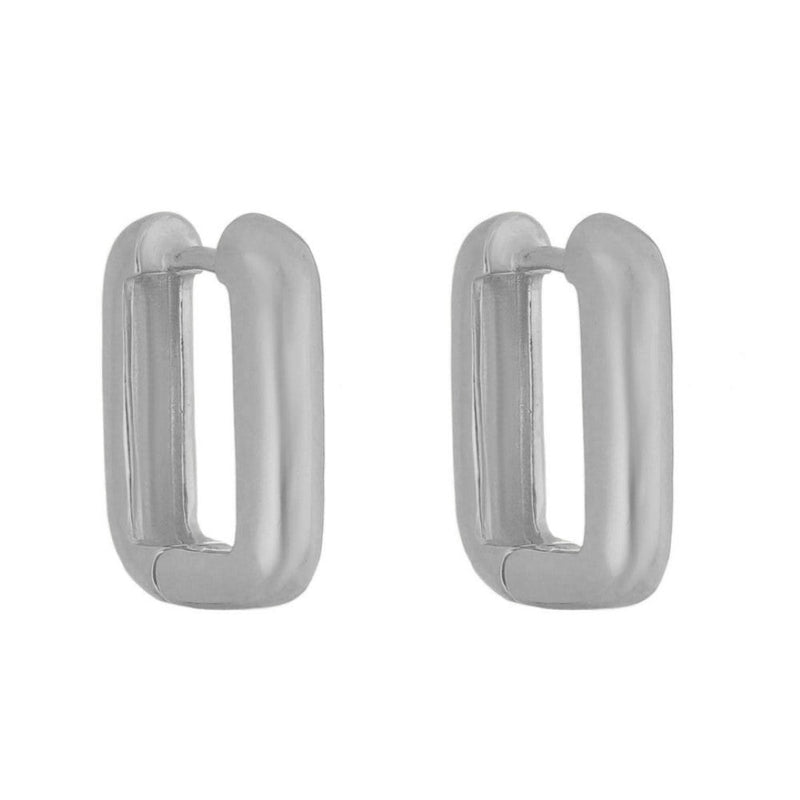 Brinco Helena Lisa M Retangular Folheado em Ródio Branco - Piuka