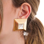 Brinco Iris Quadrado Chaton Dourado - Piuka