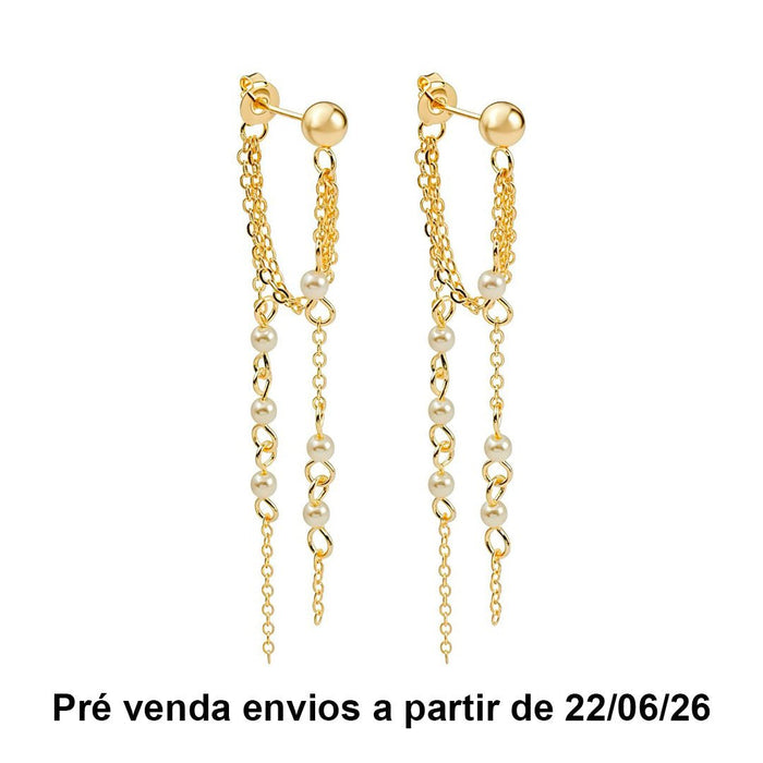 Brinco Isis Fios de Pérolas Folheado a Ouro 18k