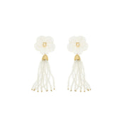 Brinco Jaque Flor Madrepérola Zircônia Cristais Opaline Folheado a Ouro 18k - Piuka