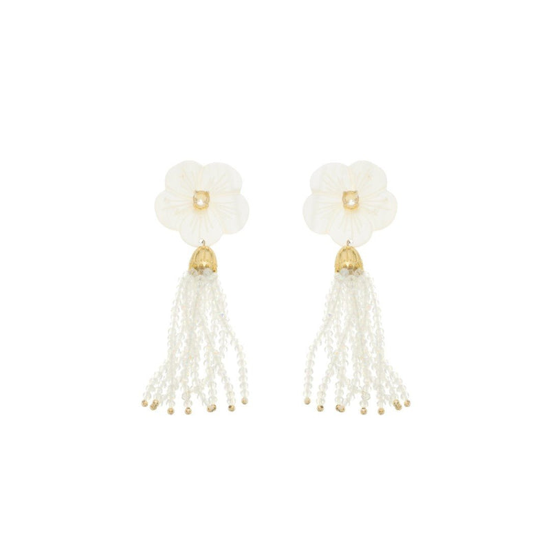 Brinco Jaque Flor Madrepérola Zircônia Cristais Opaline Folheado a Ouro 18k - Piuka