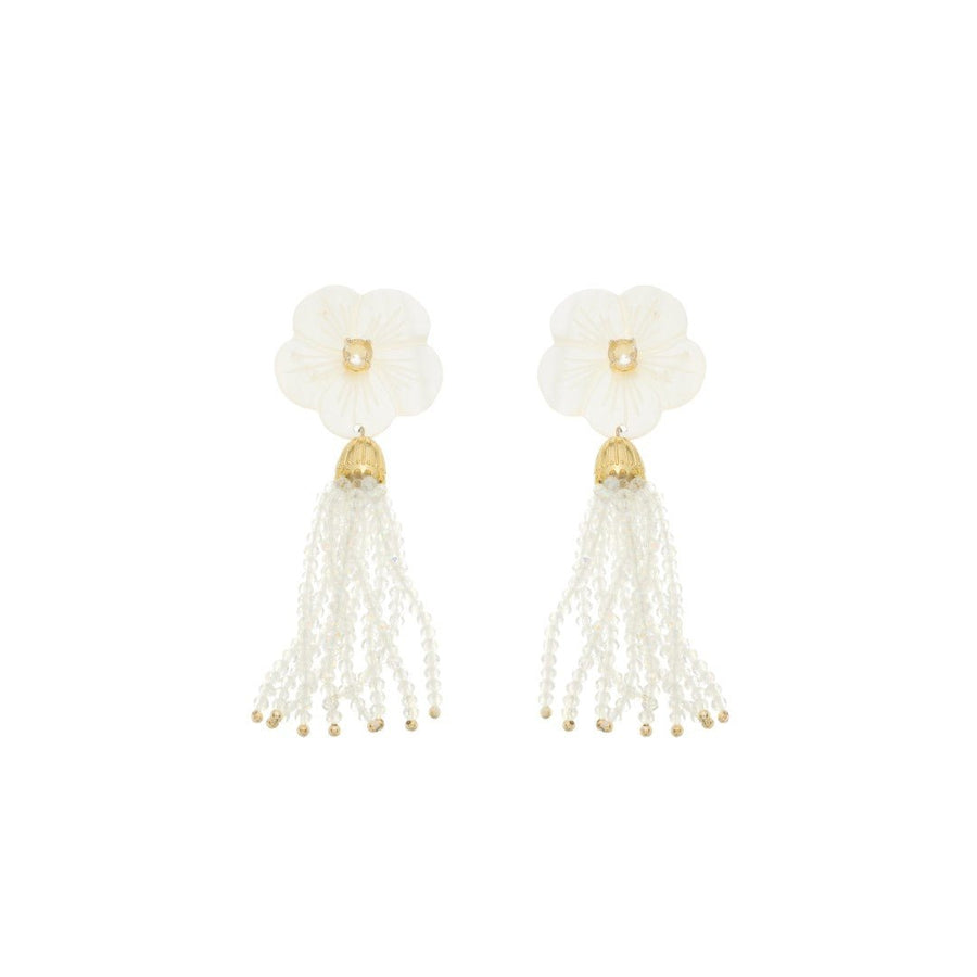 Brinco Jaque Flor Madrepérola Zircônia Cristais Opaline Folheado a Ouro 18k - Piuka