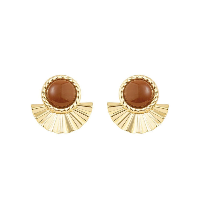 Brinco Leque Mia Marrom Folheado a Ouro 18k