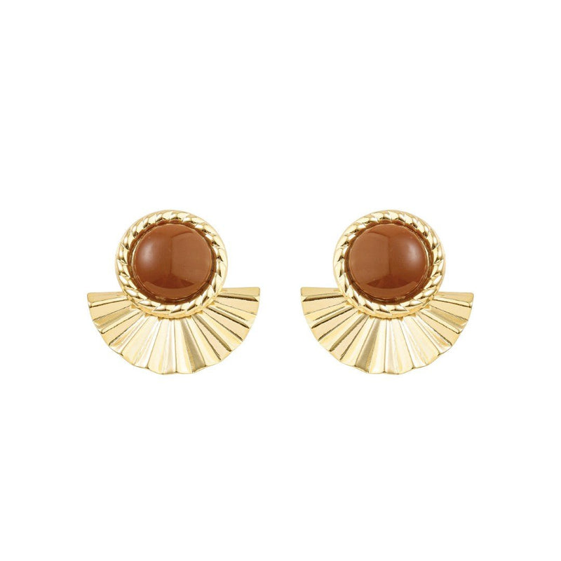 Brinco Leque Mia Marrom Folheado a Ouro 18k - Piuka