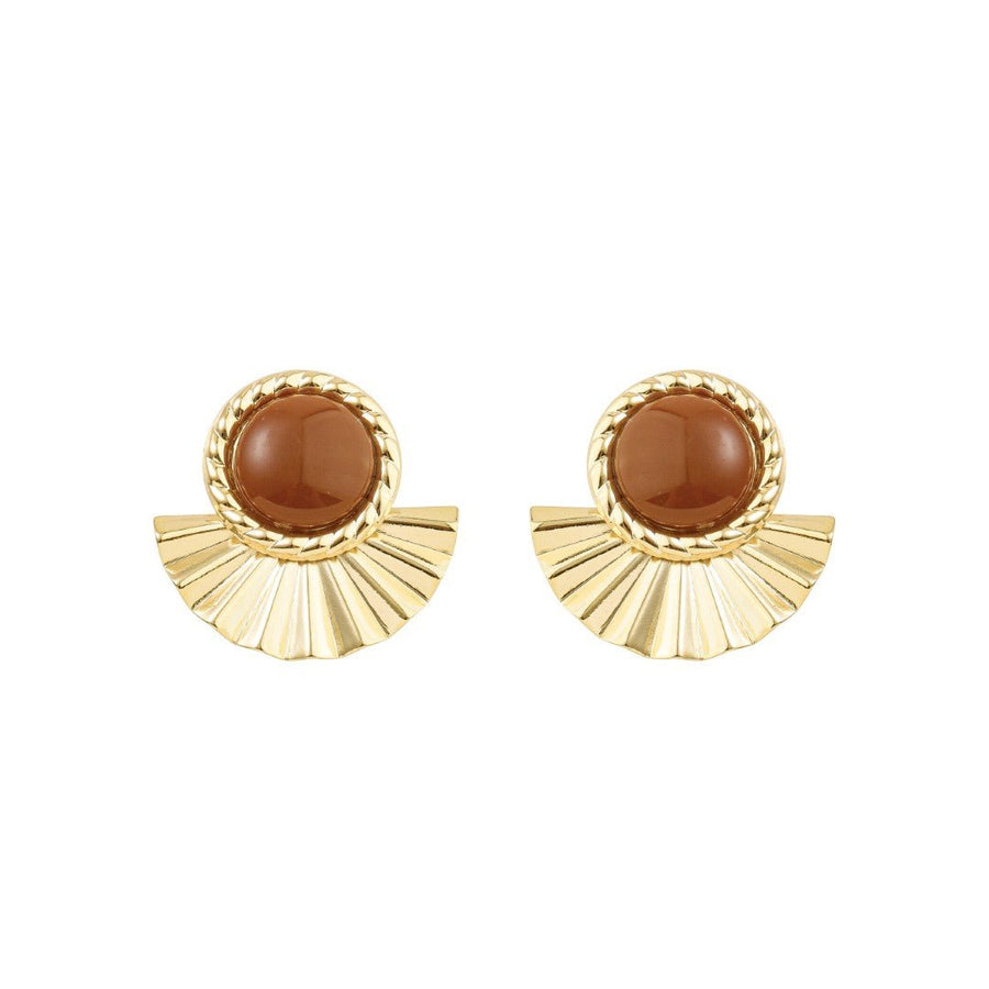 Brinco Leque Mia Marrom Folheado a Ouro 18k - Piuka