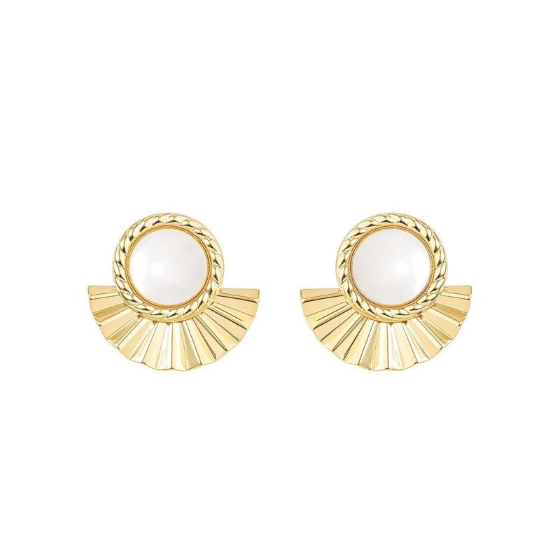 Brinco Leque Mia Off White Folheado a Ouro 18k - Piuka