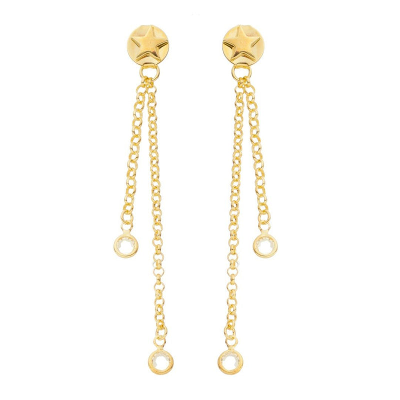 Brinco Lila Estrela Fio Zircônia Folheado a Ouro 18k - Piuka