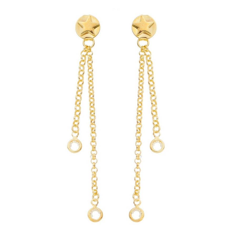 Brinco Lila Estrela Fio Zircônia Folheado a Ouro 18k - Piuka