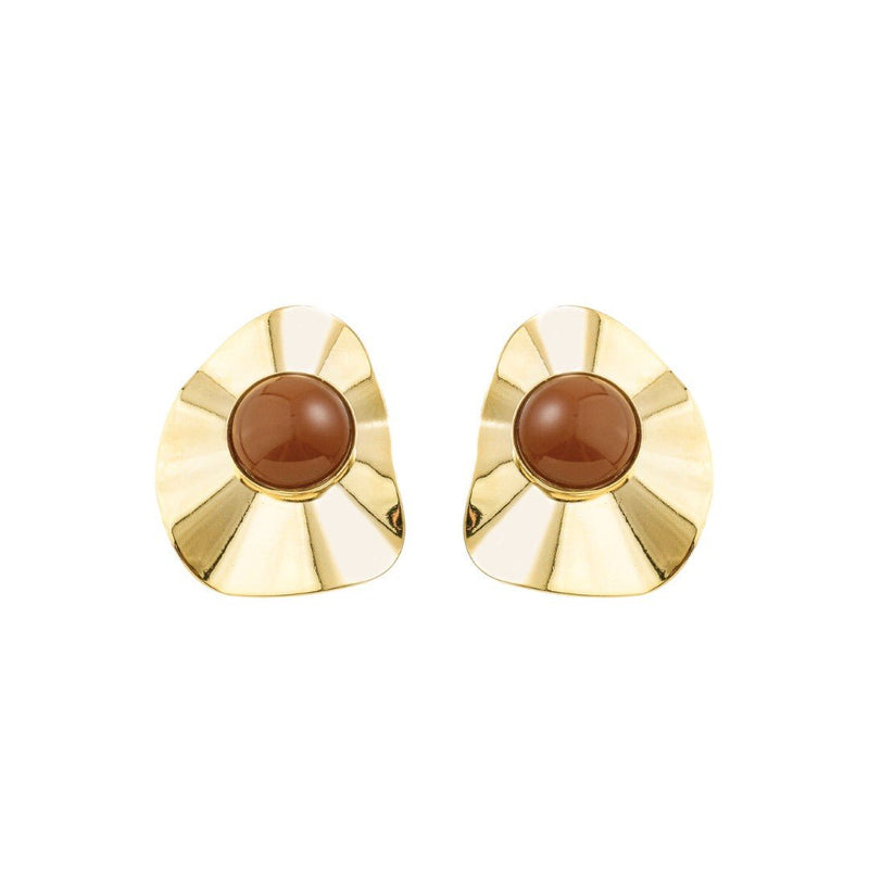 Brinco Marina Gota Resina Marrom Folheado a Ouro 18k - Piuka