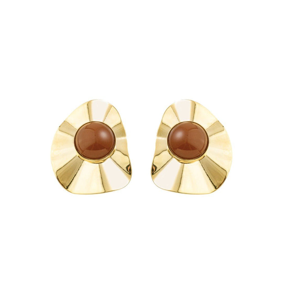Brinco Marina Gota Resina Marrom Folheado a Ouro 18k - Piuka