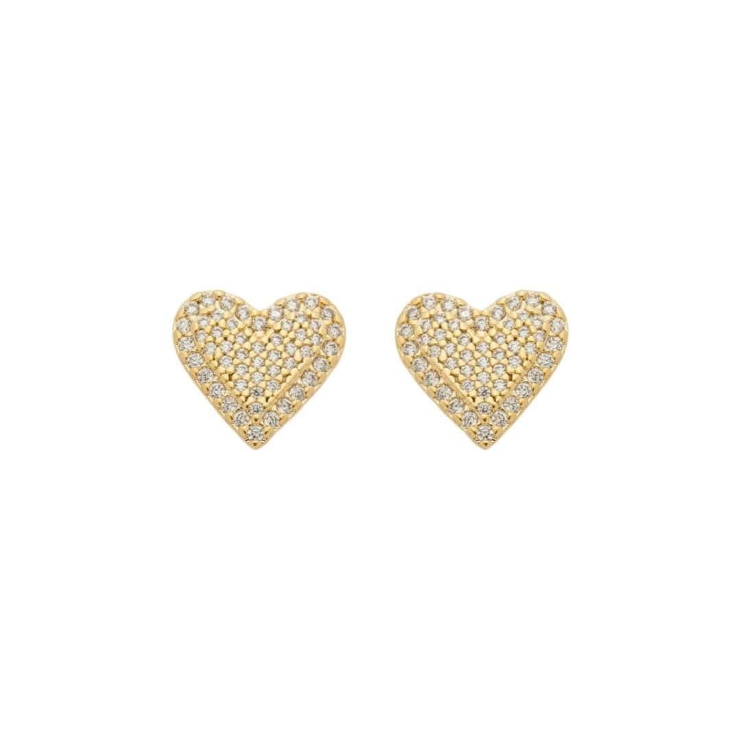 Brinco Mia Coração Zircônias Folheado a Ouro 18k - Piuka
