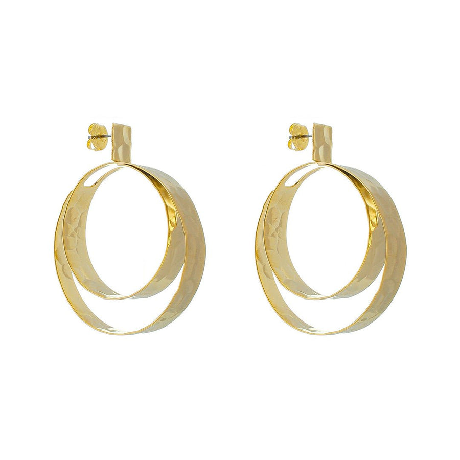 Brinco Nick Argola Dupla Texturizada Folheado a Ouro 18k - Piuka