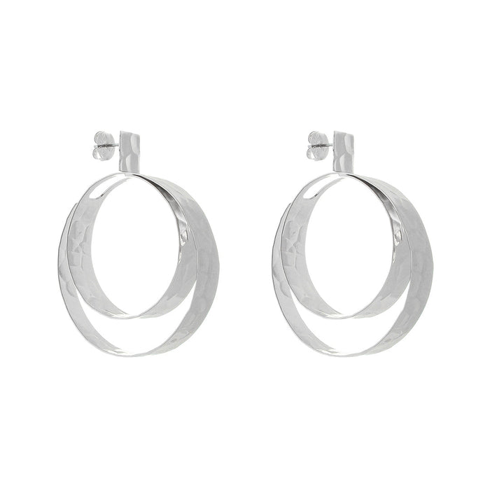 Brinco Nick Argola Dupla Texturizada Folheado em Ródio Branco