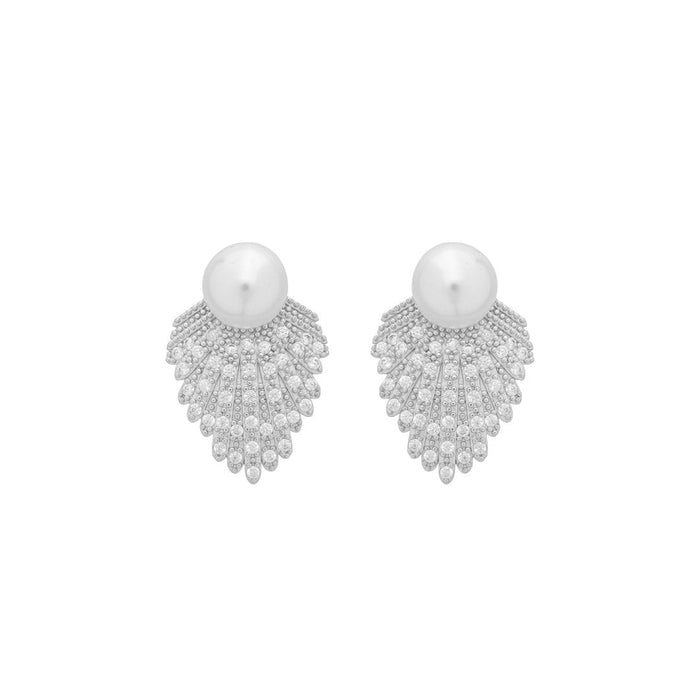 Brinco Nicole Pérolas Zircônias Folheado em Ródio Branco