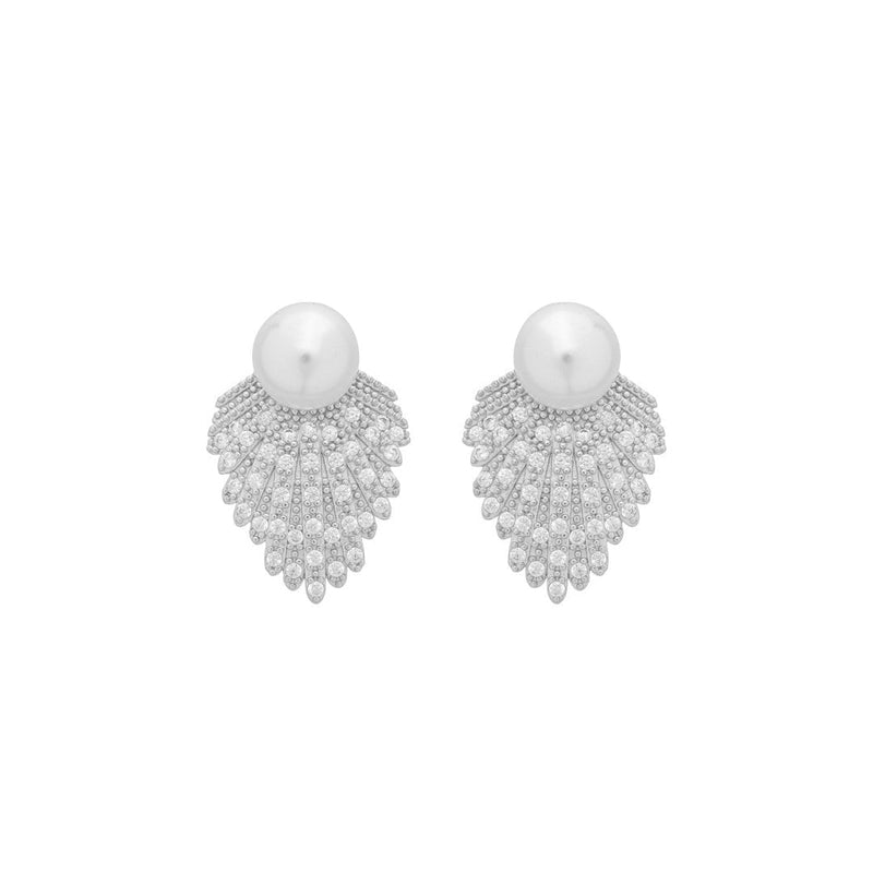 Brinco Nicole Pérolas Zircônias Folheado em Ródio Branco - Piuka