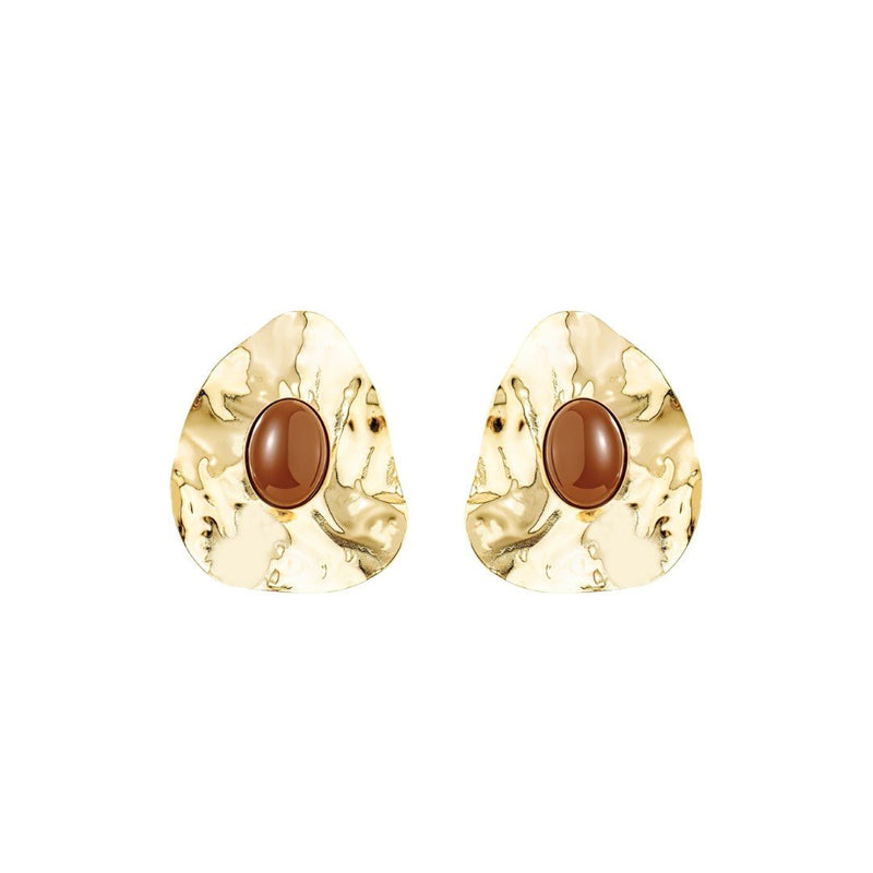 Brinco Orgânico Emma Marrom Folheado a Ouro 18k - Piuka