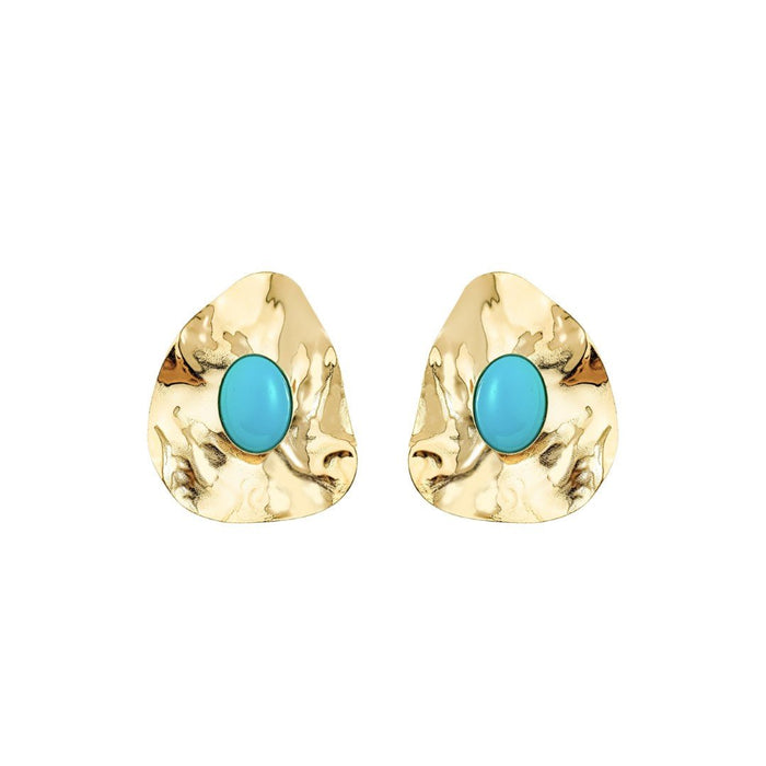 Brinco Orgânico Emma Turquesa Folheado a Ouro 18k