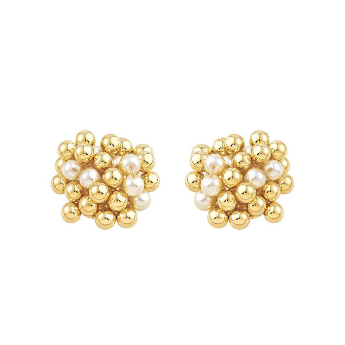 Brinco Orgânico Esferas e Pérolas Ari Folheado a Ouro 18k