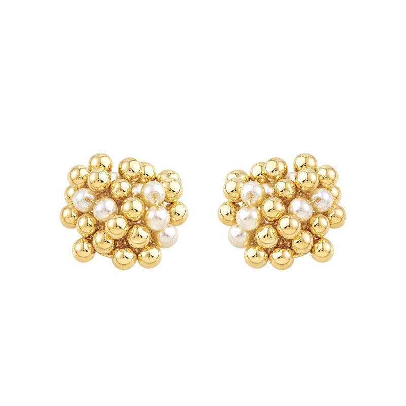 Brinco Orgânico Esferas e Pérolas Ari Folheado a Ouro 18k - Piuka