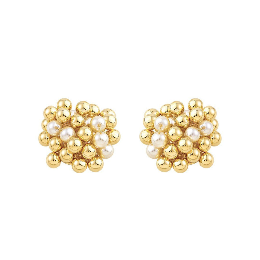 Brinco Orgânico Esferas e Pérolas Ari Folheado a Ouro 18k - Piuka