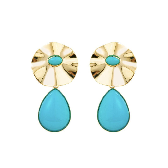 Brinco Orgânico Lola Turquesa Folheado a Ouro 18k