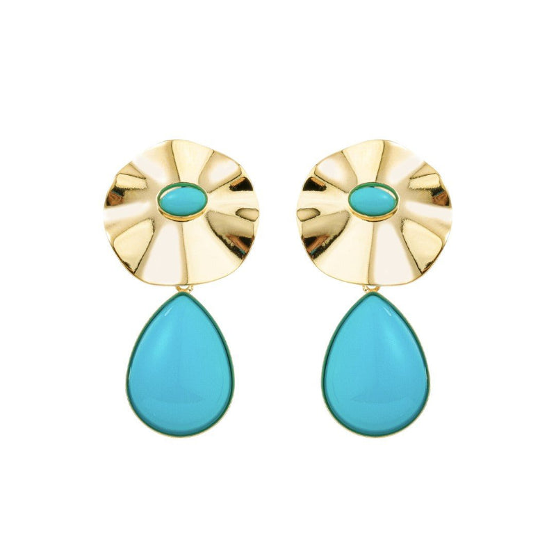 Brinco Orgânico Lola Turquesa Folheado a Ouro 18k - Piuka