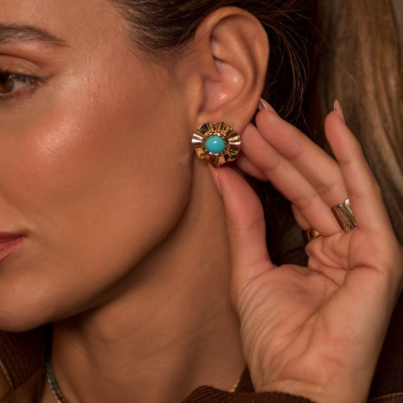Brinco Orgânico Luisa Turquesa Folheado a Ouro 18k - Piuka