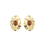 Brinco Oval Laura Marrom Folheado a Ouro 18k - Piuka