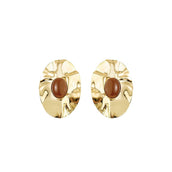 Brinco Oval Laura Marrom Folheado a Ouro 18k - Piuka