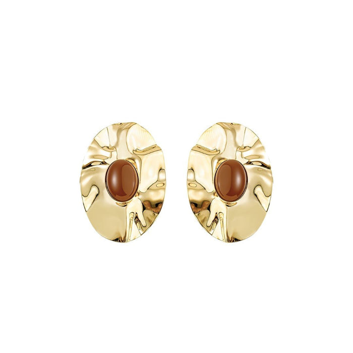 Brinco Oval Laura Marrom Folheado a Ouro 18k