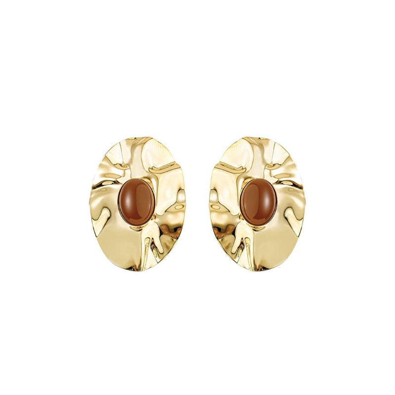 Brinco Oval Laura Marrom Folheado a Ouro 18k - Piuka