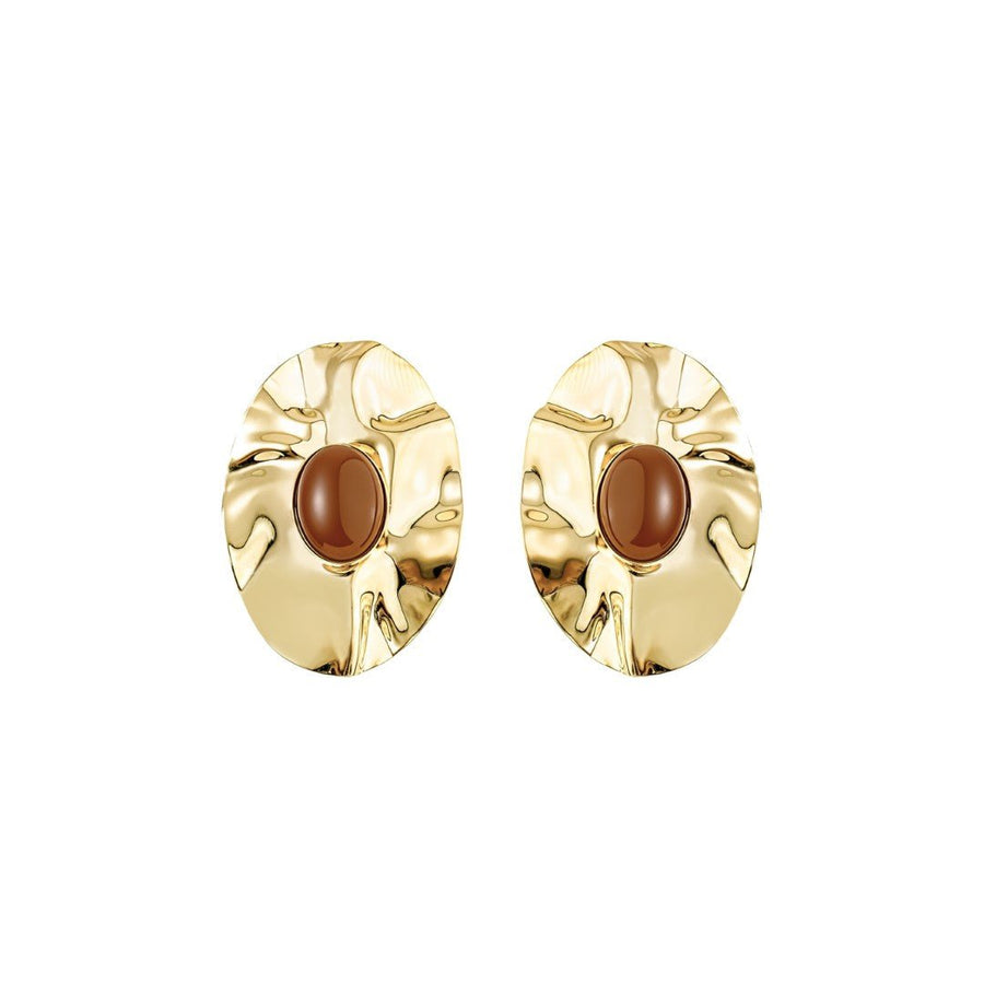 Brinco Oval Laura Marrom Folheado a Ouro 18k - Piuka