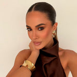 Brinco Oval Laura Marrom Folheado a Ouro 18k - Piuka