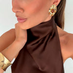 Brinco Oval Laura Marrom Folheado a Ouro 18k - Piuka