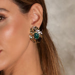 Brinco Oval Laura Verde Folheado a Ouro 18k - Piuka