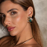 Brinco Oval Laura Verde Folheado a Ouro 18k - Piuka