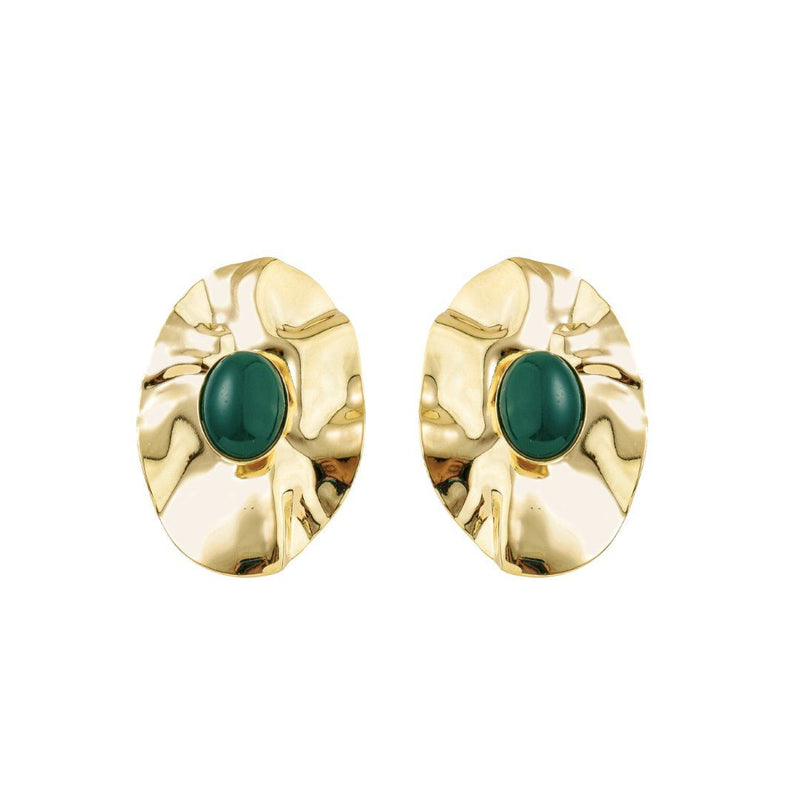 Brinco Oval Laura Verde Folheado a Ouro 18k - Piuka