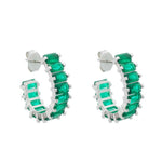 Brinco Piuka Argola Cravejada Navetes Acquamarine Folheado em Ródio Branco - Piuka