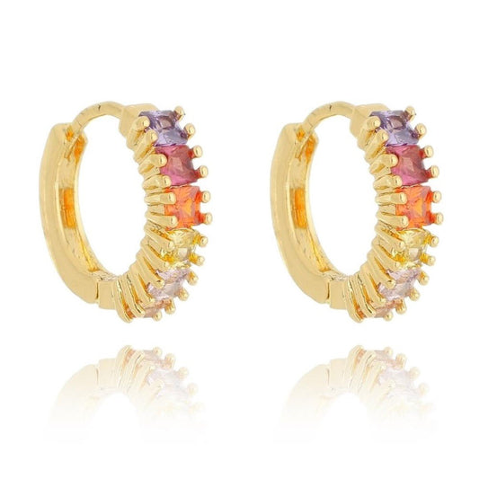 Brinco Piuka Argolinha Martina Zircônias Coloridas Folheado a Ouro 18k - Piuka