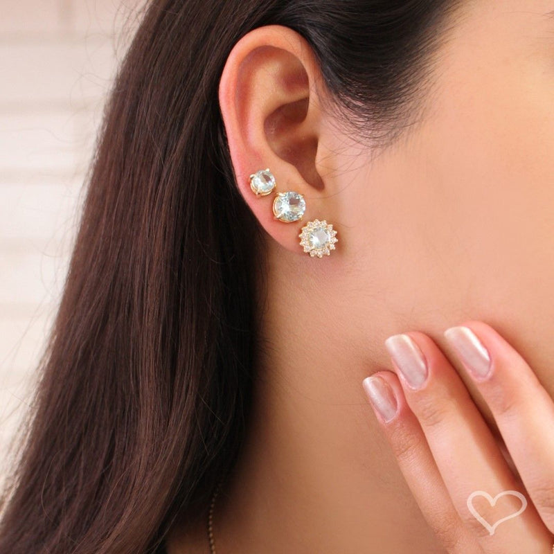 Brinco Ponto de Luz Annie G Zircônia Acqua Folheado a Ouro 18k - Piuka