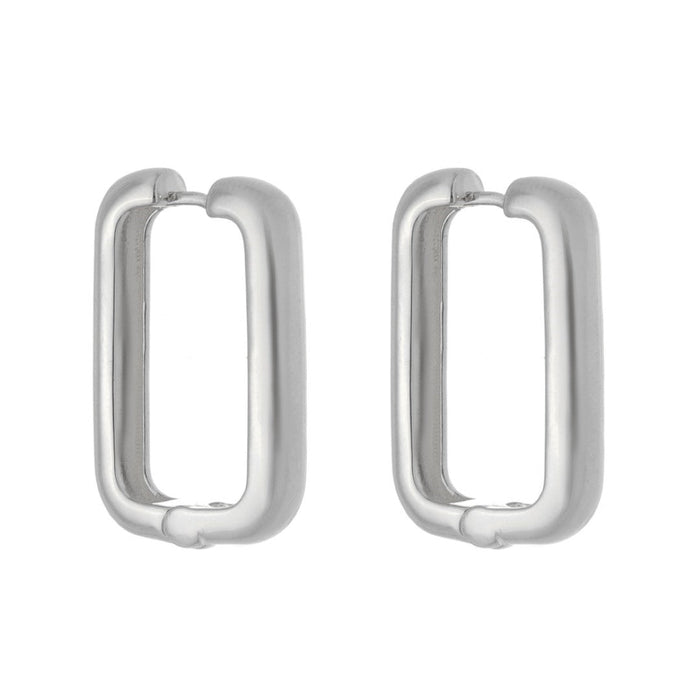Brinco Retangular Helena G Folheado em Ródio Branco