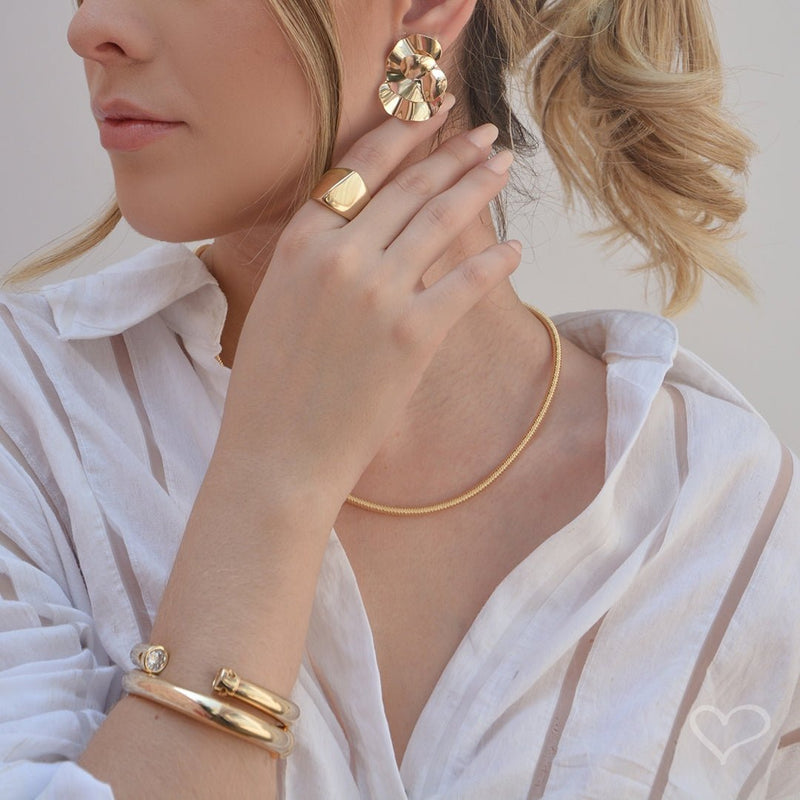 Brinco Thais Matelado Redondo Folheado a Ouro 18k - Piuka