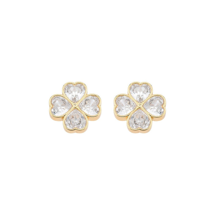 Brinco Trevo Lucky Zircônias Folheado a Ouro 18k